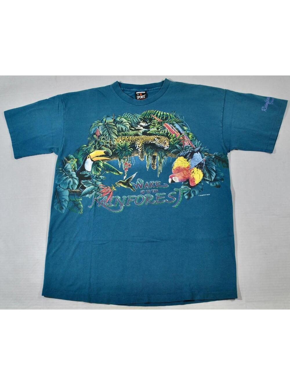 Vintage Wake Up The Rainforest 90s Animals Green Shirt Size 2X-Large